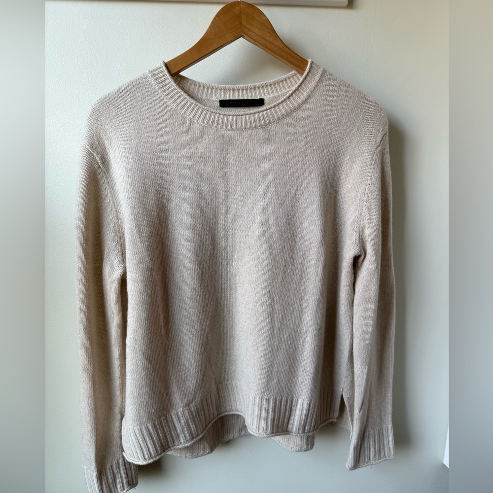 JENNI KAYNE Everyday Sweater Quiet Luxury Oatmeal Wool Cashmere‎ Soft Cozy S